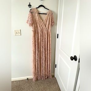 2xl Baltic Born floor length light pink/champagne dress with fabric tie